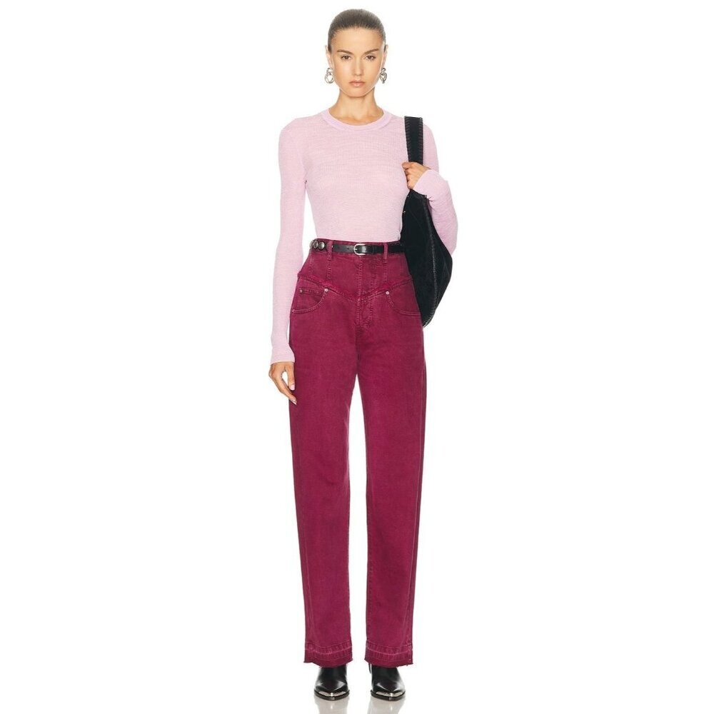 Isabel Marant Noemie Straight Leg Jeans in Burgundy 38 New Womens Denim Pants